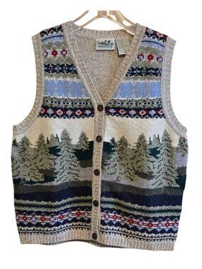 Sweater Vest Button Front Scenic Trees cottagecore grannycore academia teacher